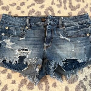 American Eagle Outfitters Blue Distressed Jean Shorts